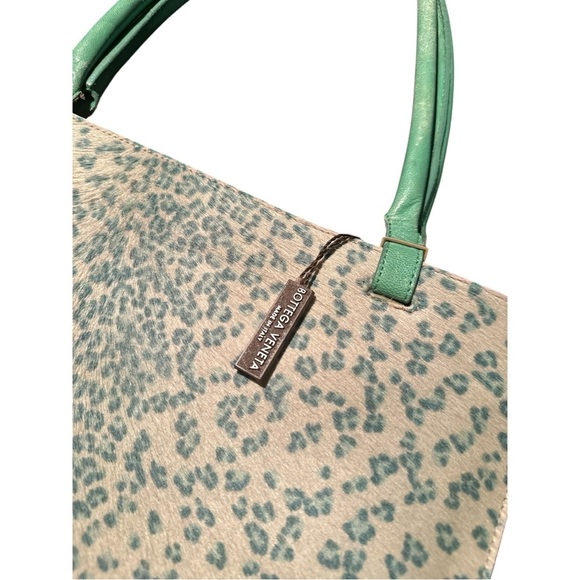 NEW Bottega Veneta animal Calf Hair and suede Teal Cream Tote Bag - Picture 3 of 11